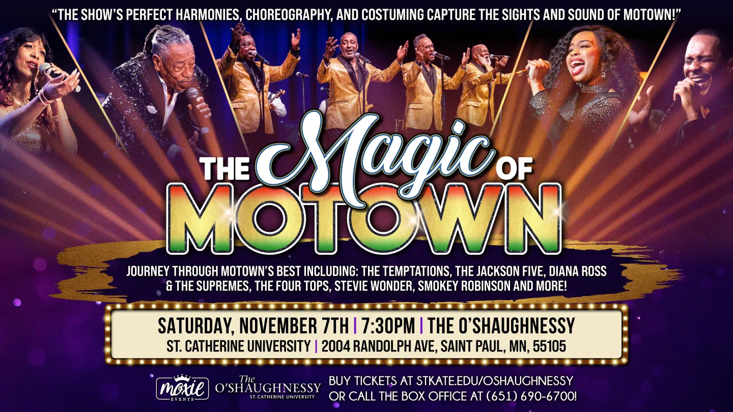 Show poster for The Magic of Motown with singers at the top in marquee lights.