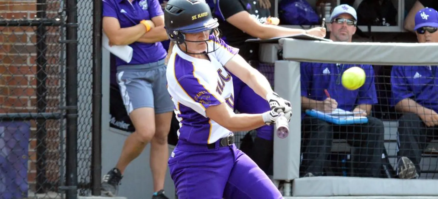 Megan Lindenfelser's home-run swing propelled the Wildcats forward in the first game against St. Thomas Sunday, May 8, 2016. Photo by Matt Higgins, MIAC.