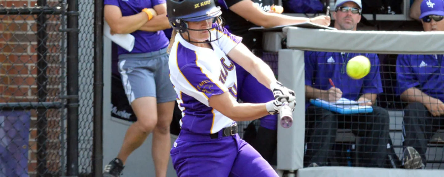 Megan Lindenfelser's home-run swing propelled the Wildcats forward in the first game against St. Thomas Sunday, May 8, 2016. Photo by Matt Higgins, MIAC.