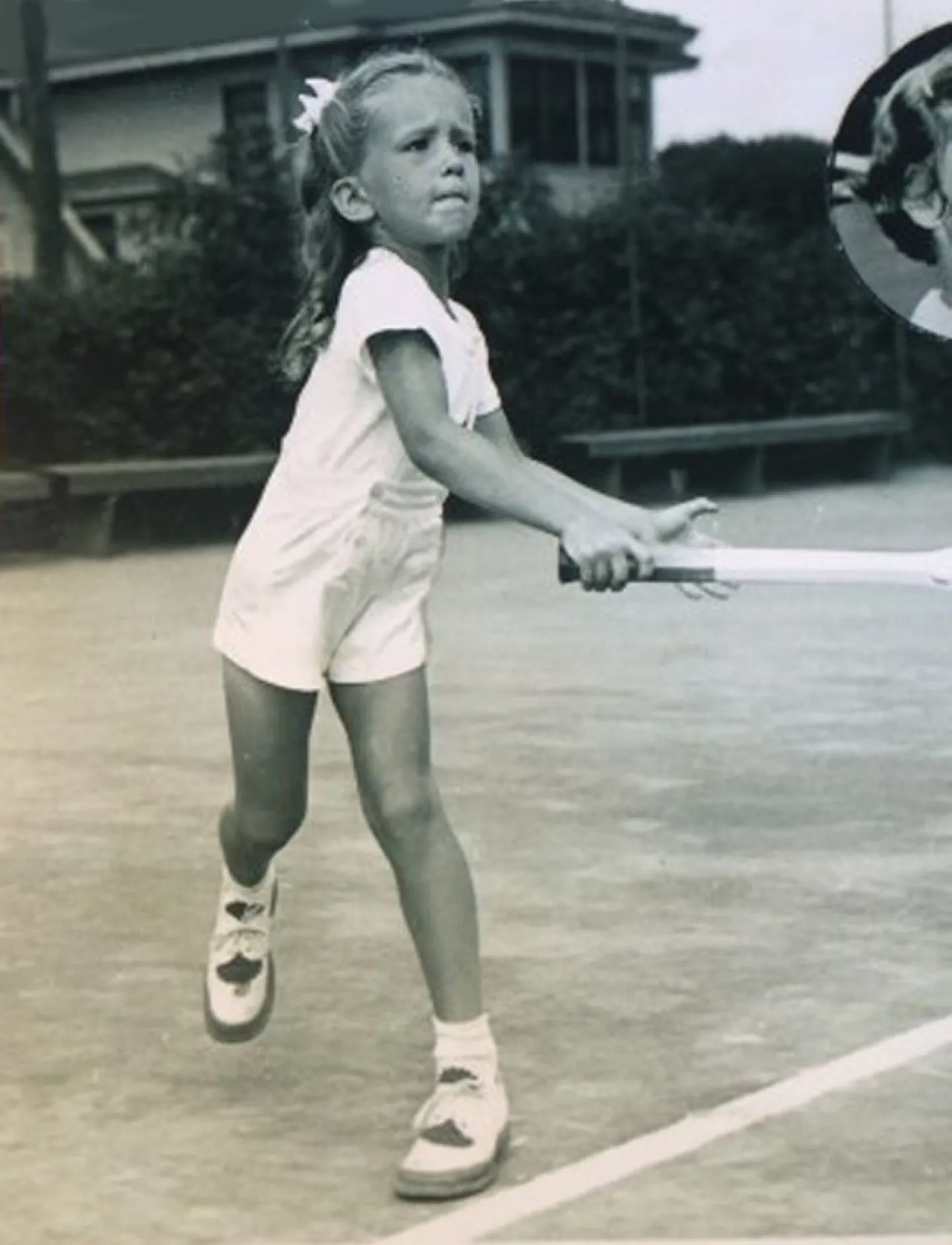 Jeanne Arth playing tennis at age 6; this St. Kate's alum is the most decorated professional female tennis player in Minnesota history.