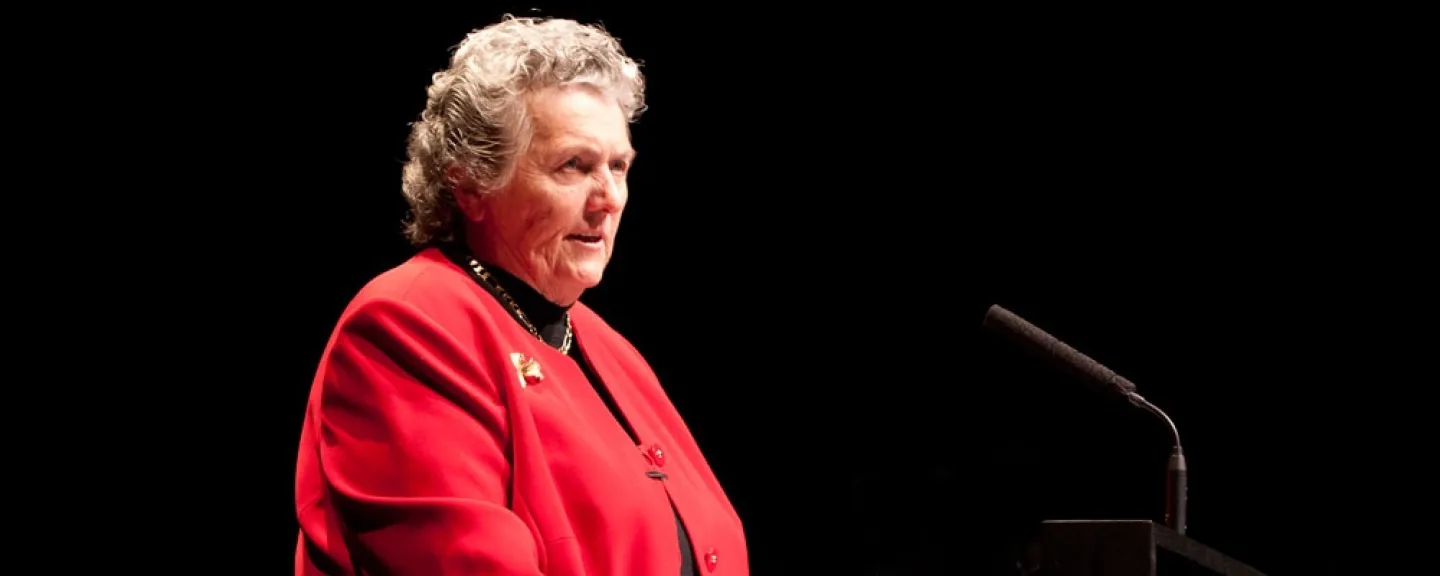During the Myser Lecture, Joan Chittister, OSB personified the advice she gives to budding public intellectuals, “Speak gently, speak lovingly and sometimes speak with humor.” Photo by Ashley de los Reyes '15.